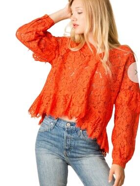 GANNI Jerome Lace Top Orange Size 34 / US 2